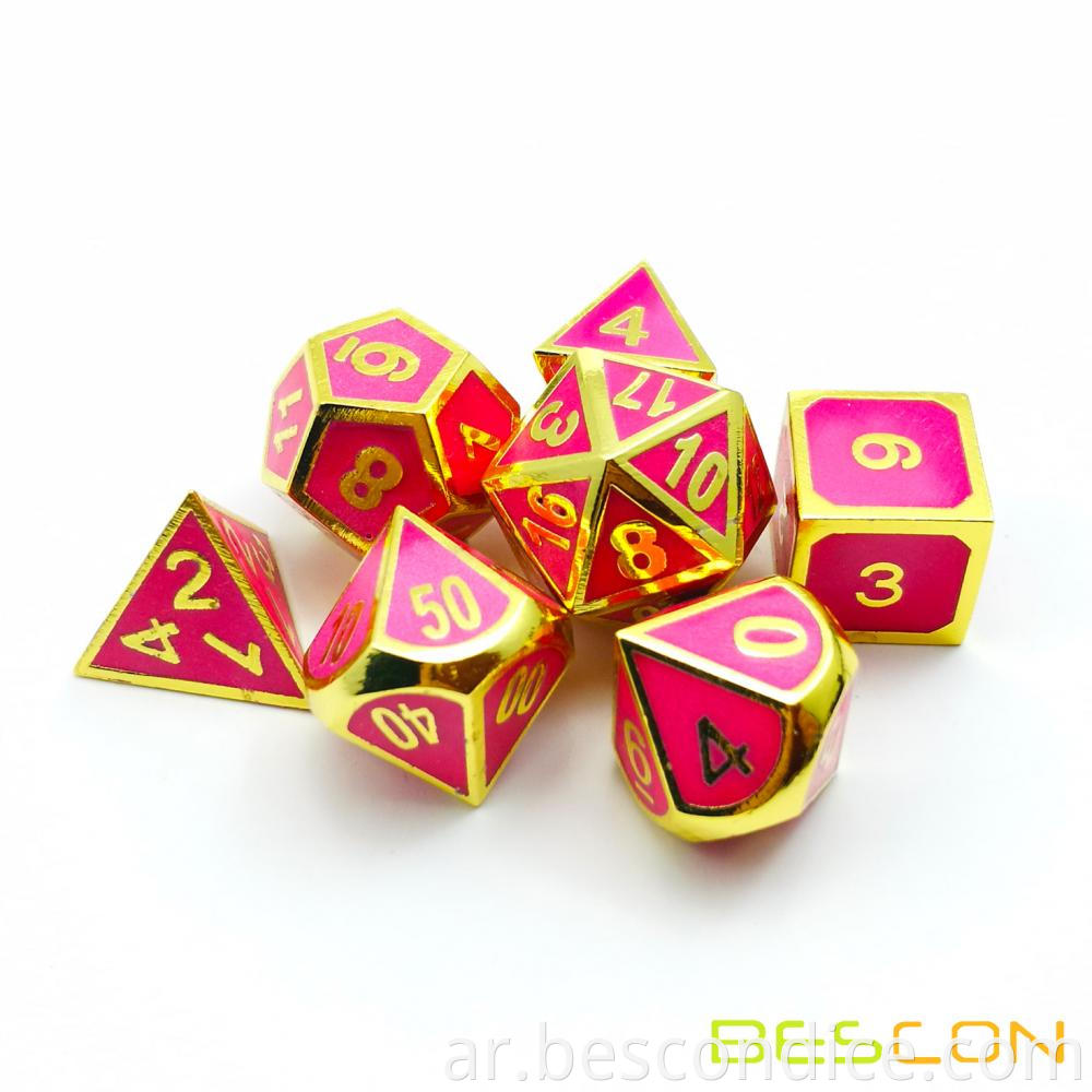 Rose Golden Metal Glowing Dice Rpg Set 2